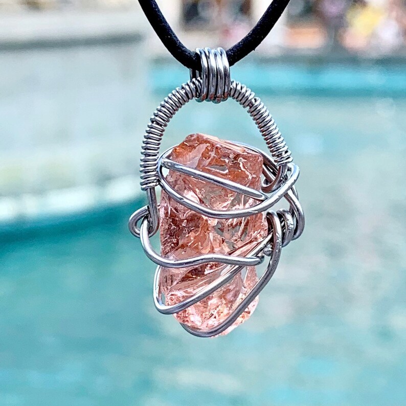 Powerful Peach Andara Crystal Necklace Wire Wrapped Celestial Heart Monatomic Andara Crystal Pendant Andara Crystal from Mount Shasta