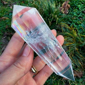 Powerful Clear 12 Sided Vogel Crystal Wand with Rainbows, Lemurian Quartz Crystal Vogel’s Wand