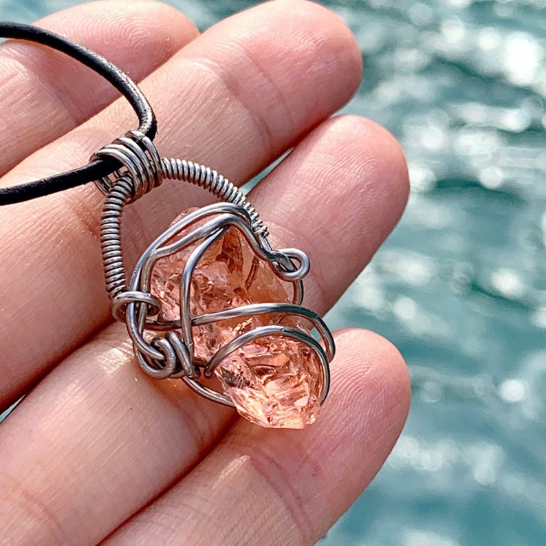 Powerful Peach Andara Crystal Necklace Wire Wrapped Celestial Heart Monatomic Andara Crystal Pendant Andara Crystal from Mount Shasta