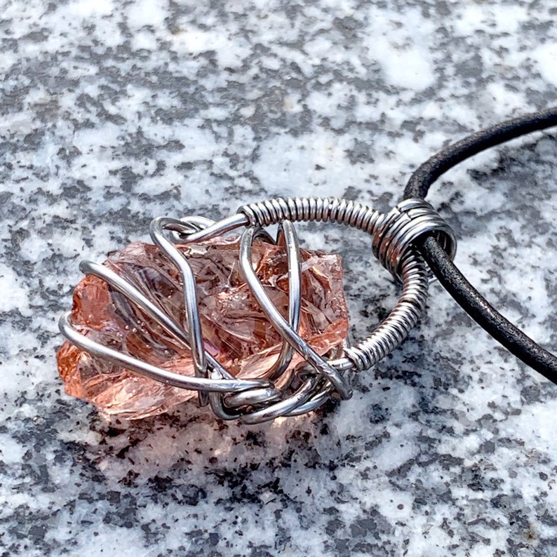 Powerful Peach Andara Crystal Necklace Wire Wrapped Celestial Heart Monatomic Andara Crystal Pendant Andara Crystal from Mount Shasta