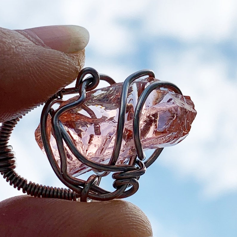 Powerful Peach Andara Crystal Necklace Wire Wrapped Celestial Heart Monatomic Andara Crystal Pendant Andara Crystal from Mount Shasta