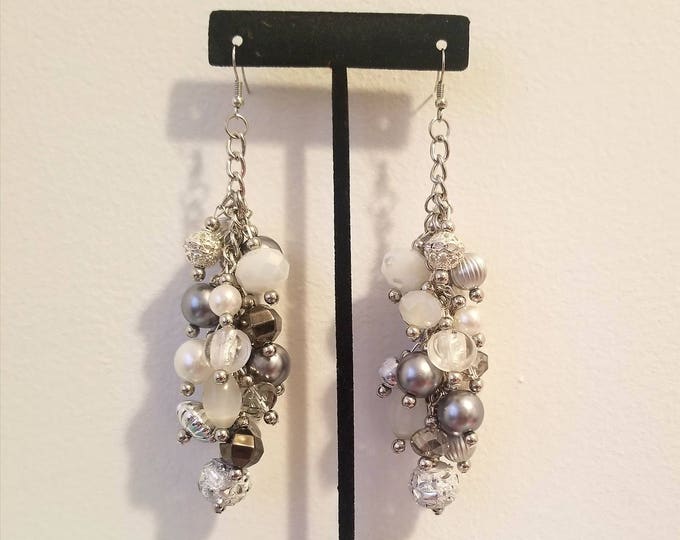 Silver and White Bulk Earrings