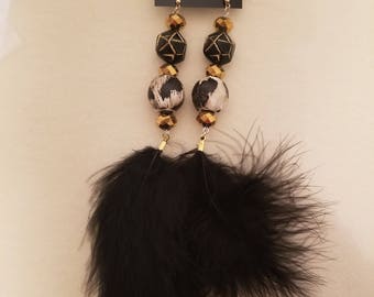 Black and Gold Feather Earrings