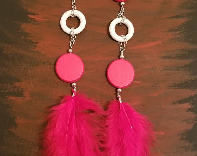 Red And White Feather Earrings