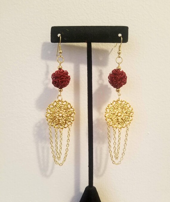 YG RED FLWR EARRINGS