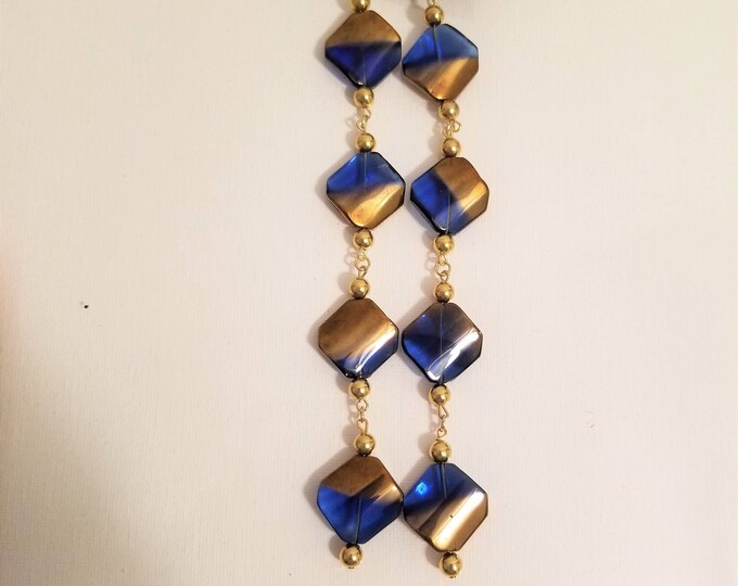Blue and Gold long Earrings