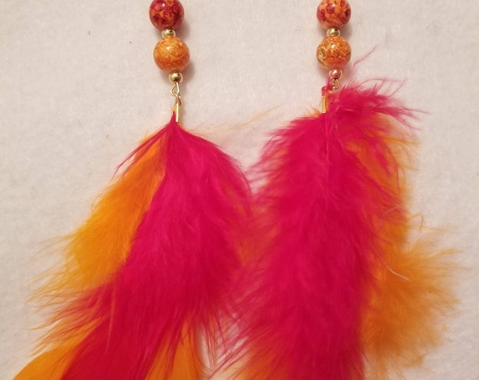 Orange and Red Feather Earrings