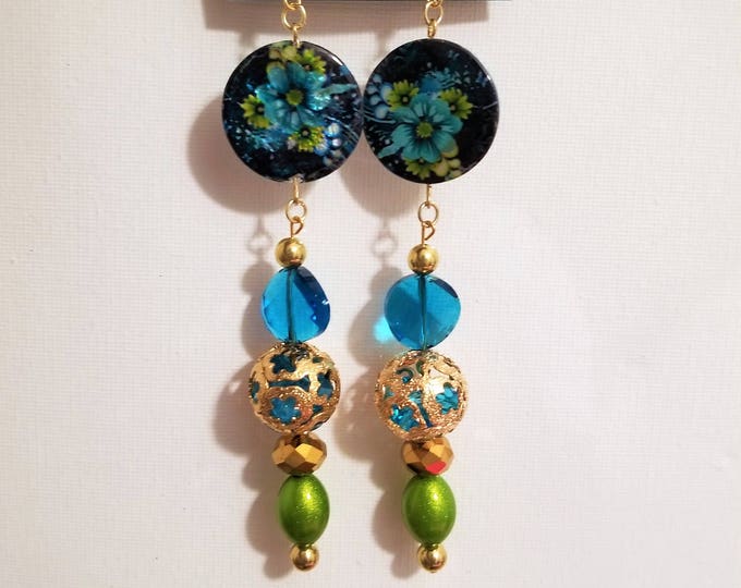 Gold and Blue Earrings
