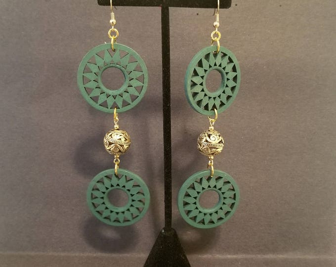 Green and Gold Long Earrings