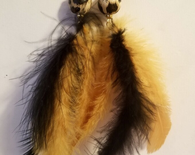 Black and Yellow Feather Earrings