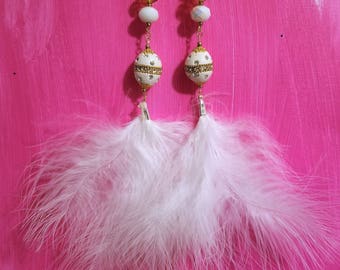 White and Gold Feather Earrings