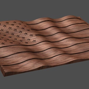 CNC Stl 3D Waving American Flag. Beautiful, Highly detailed and scalable. Includes a flag with no stripes AND a Blank flag waves only image 4