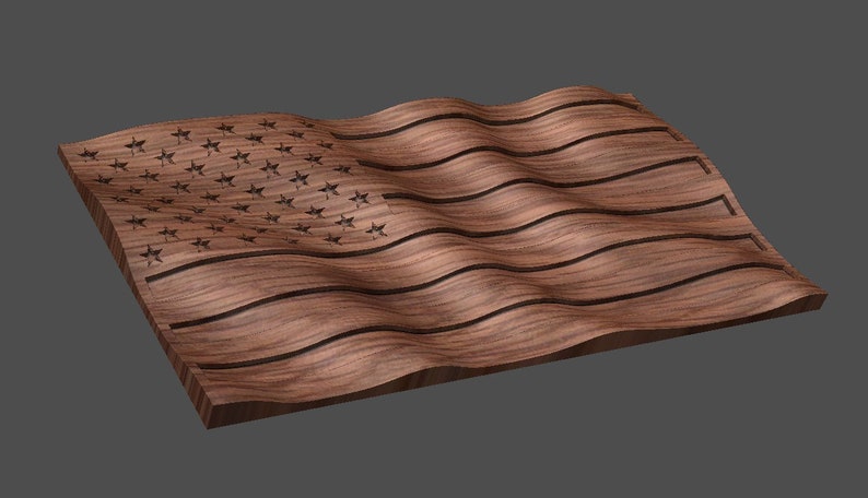 CNC Stl 3D Waving American Flag. Beautiful, Highly detailed and scalable. Includes a flag with no stripes AND a Blank flag waves only image 4