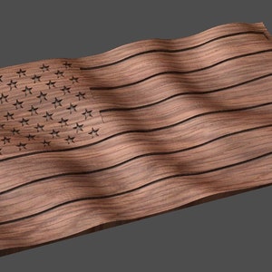 CNC Stl 3D Waving American Flag. Beautiful, Highly detailed and scalable. Includes a flag with no stripes AND a Blank flag waves only image 1