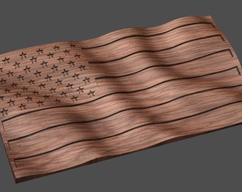 CNC Stl 3D Waving American Flag. Beautiful, Highly detailed and scalable. Includes a flag with no stripes AND a Blank flag (waves only)