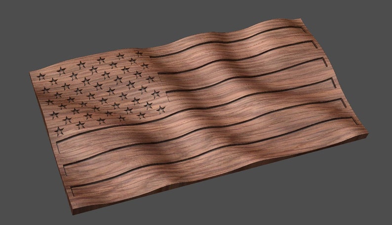 CNC Stl 3D Waving American Flag. Beautiful, Highly detailed and scalable. Includes a flag with no stripes AND a Blank flag waves only image 1