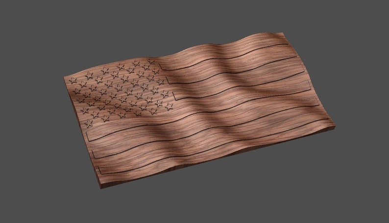 CNC Stl 3D Waving American Flag with Raised Stars and Stripes. Also includes Raised Stars with no stripes. Highly detailed and scalable. image 1