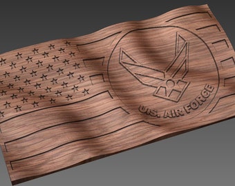 CNC Stl model 3D Wavy American / U.S. Air Force Flag. Beautiful, Highly detailed and scalable. Includes STL and SVG