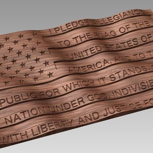 CNC Stl 3D Waving American Pledge of Allegiance Flag. Beautiful, Highly detailed and scalable. Includes STL, SVG, Grayscale and Just Waves.