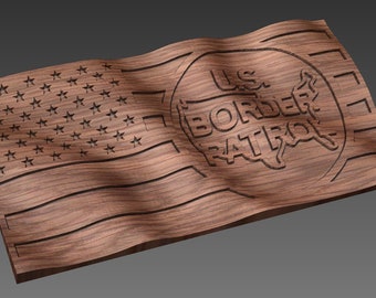 CNC Stl 3D Wavy American Border Patrol Flag. Beautiful, Highly detailed and scalable. Includes STL, SVG Also includes a blank flag.