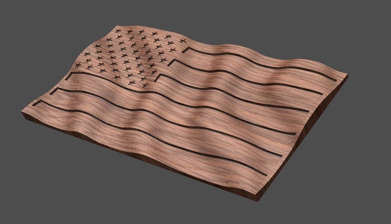 CNC Stl 3D Waving American Flag. Beautiful, Highly detailed and scalable. Includes a flag with no stripes AND a Blank flag waves only image 3