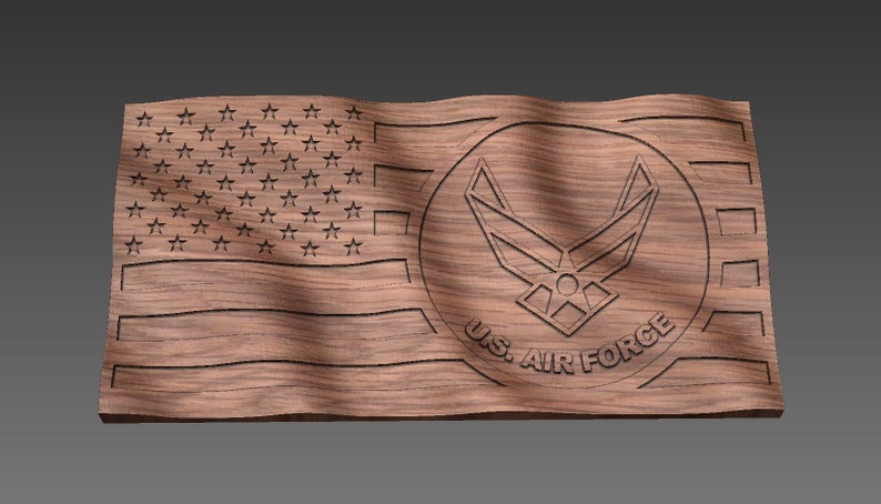 CNC Stl model 3D Wavy American / U.S. Air Force Flag. Beautiful, Highly detailed and scalable. Includes STL and SVG image 3