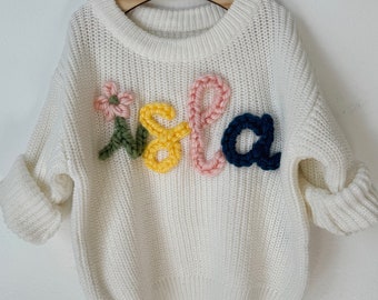 Personalized Baby Name Sweater | Hand Embroidered Knit Name Sweater for Kids | Custom Knit Infant Jumper | Newborn Gift | handmade sweater