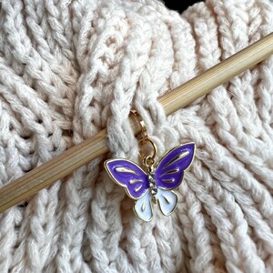 Purple Butterfly Stitch Marker / Crochet Stitch Markers / Progress Keepers / Purple White Butterfly Spring Enamel Stitch markers
