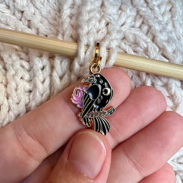 Raven Crow Stitch Markers/ Crochet Progress Keepers / Blackbird Witch Magic Enamel Stitch markers