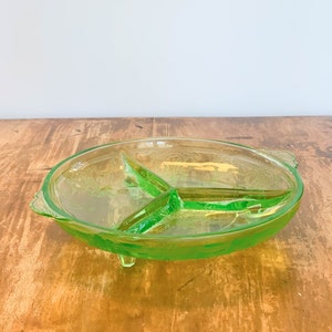 Vintage Uranium Glass Divided Candy/Nut Dish