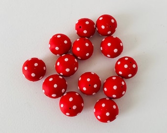 18 -20 mm Red white polka dot round beads set of 12/monochrome polymer clay beads/DIY beads/beads craft jewelry supplies/assorted clay beads