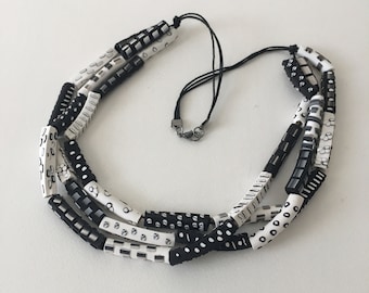 Black white chunky boho necklace/Polymer clay tubs/Statement black white necklace/Black white jewelry/Gift for teacher/Mothers day gift/Cute