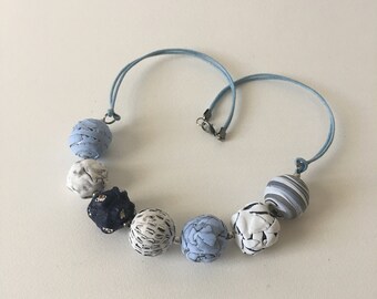 Chunky statement blue necklace, asymmetric large bead necklace,polymer clay jewelry, cosmic theme necklace, womens Christmas gift