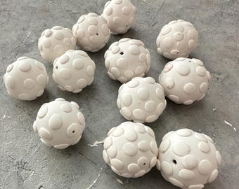 White Polymer Clay Beads, 3D Dots, Set of 12