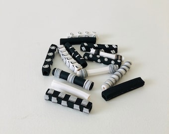 Black white polymer clay tube beads set of 14, monochrome chunky beads, DIY beads, beads craft jewelry supplies, assorted clay beads