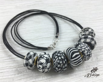 Negro blanco elegante collar Chunky perlas collar Classics impresiones collar Urban street style joyería Besties regalo de Navidad de las mujeres