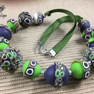 Blue green necklace, Ethnic Chunky Boho style jewelry, Beaded Statement necklace for women