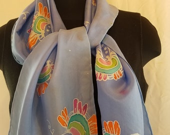 Bufandas de seda coloridas, seda pintada a mano, bufandas únicas, bufandas de seda hechas a mano, accesorios de seda, bufandas de seda de moda, bufandas Batik