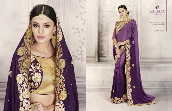 purple colour party wear saree