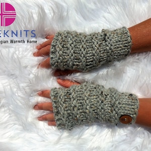 Hygge Fingerless Mittens - Grey Marble // Fingerless Gloves // Wool Gloves // Women&#39;s Gloves // Winter Gloves // Norwegian Knit