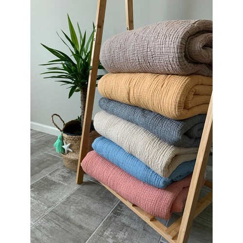 Crinkled Muslin Bed Blanket 100 Turkish Cotton Blanket Etsy