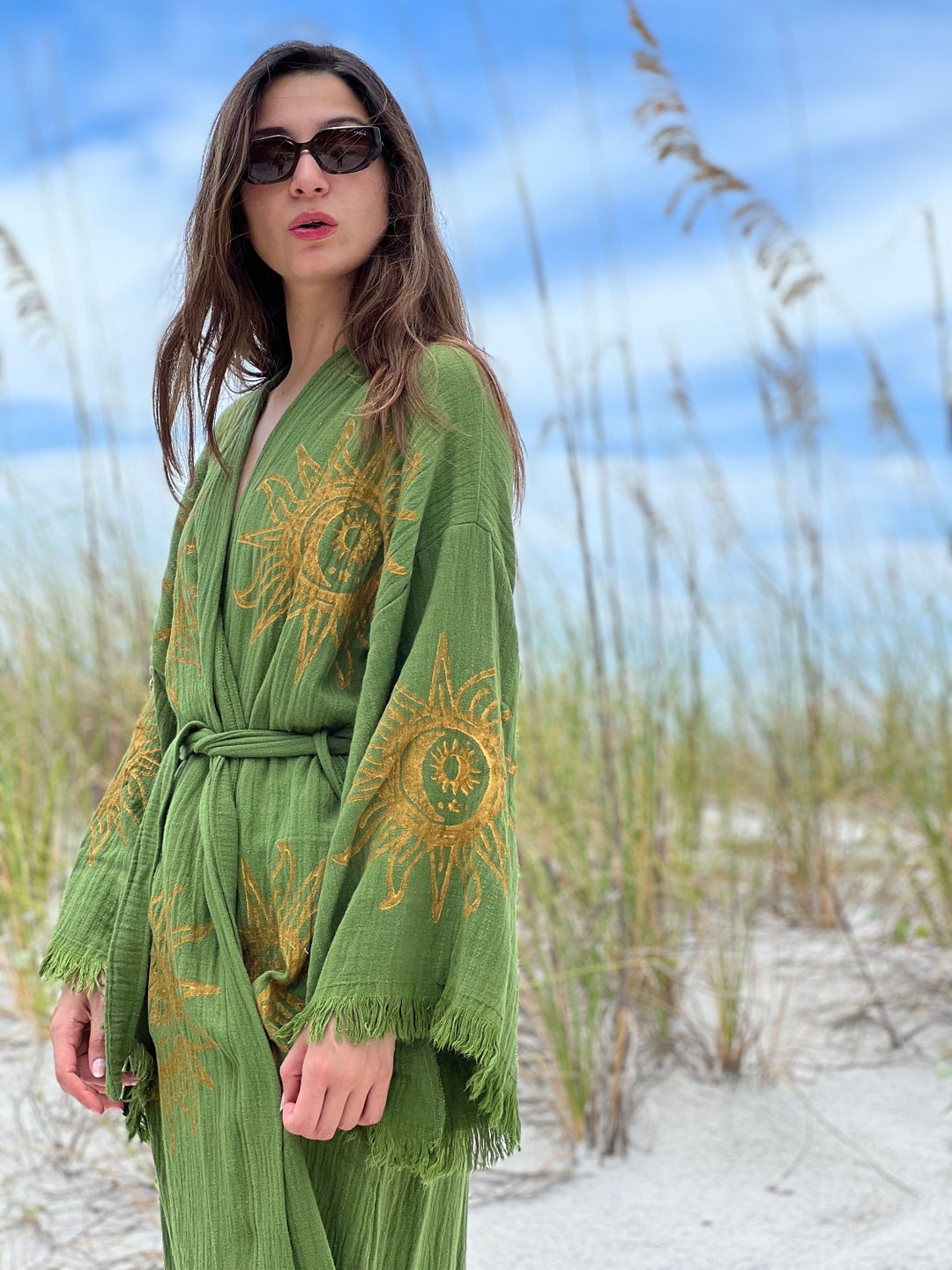 Sun and Moon Boho Kimono Cotton Robe Resort Wear Etsy