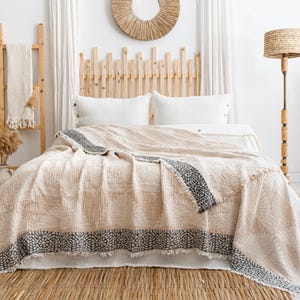 Ivory Crane Muslin Bed Blanket, 100% Turkish Cotton, King Size