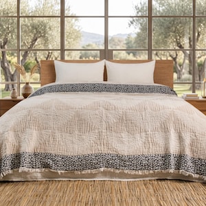 Ivory Crane Muslin Bed Blanket, 100% Turkish Cotton, King Size