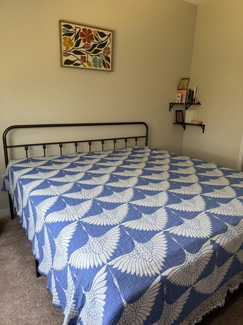 Crane Muslin Bed Blanket - Blue - 100% Turkish Cotton Throw - Queen/King Size Muslin Blanket - Soft, Breathable & Lightweight Bedding