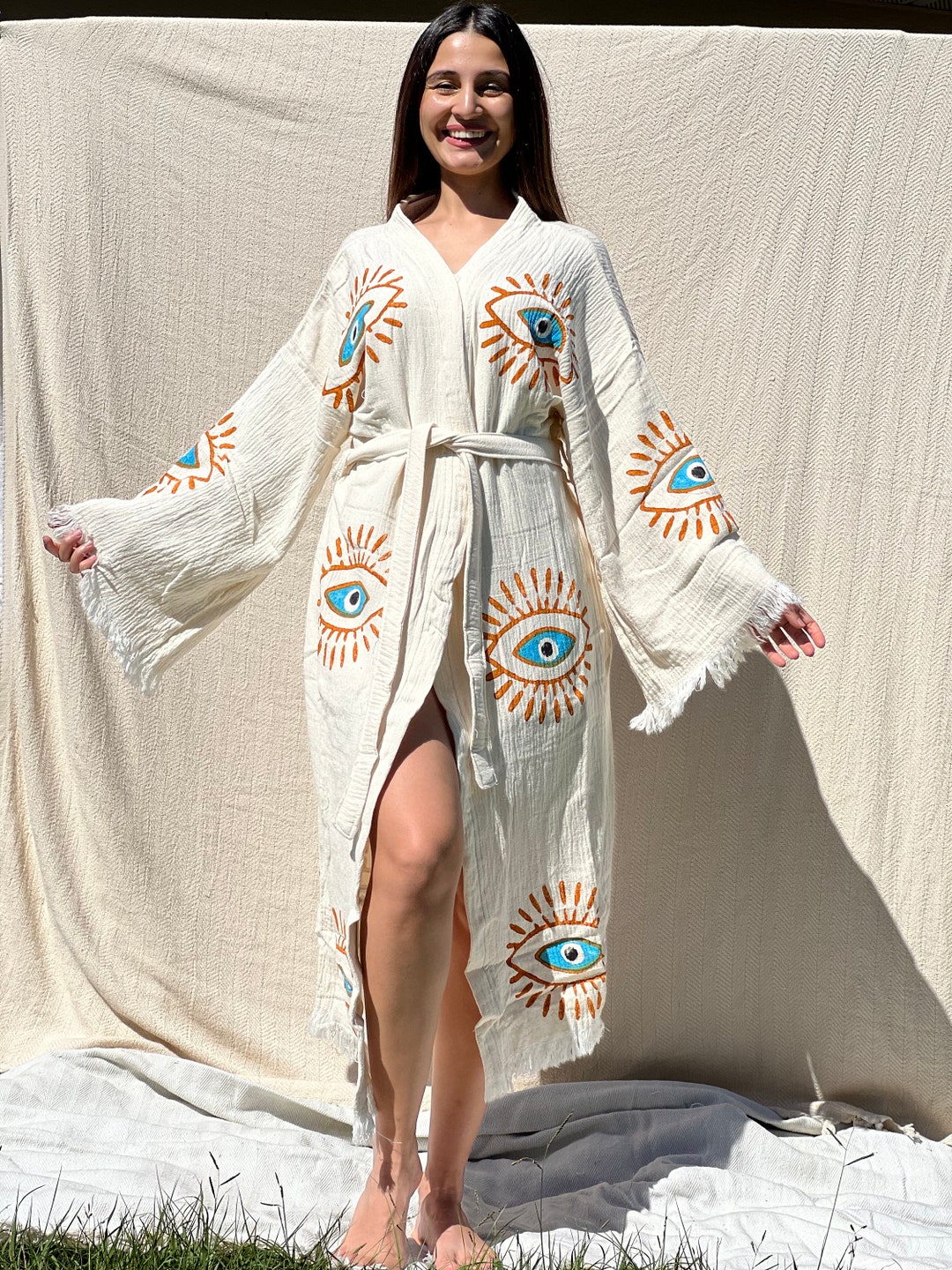 Mystic Boho Kimono, Cotton Robe, Resort Wear, Bride's Maid, Festival