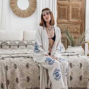 Ginkgo Muslin Blanket - 100% Turkish Cotton Boho Bedding King Blanket Brown