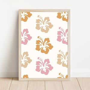 Hibiscus Print | Neutral Floral Design | Hawaiian Theme Decor | Tropical Wall Art | Digital Download