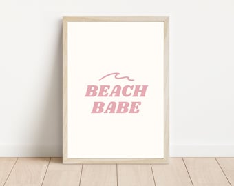 Beach Babe Print | Girls Surf Room | Beachy Boho Nursery | Pink Waves Decor | Digital Download