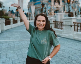 Cinderella Castle Embroidered Comfort Color Graphic Tee, Walt Disney World, 50th Anniversary, Vacation Graphic Tee